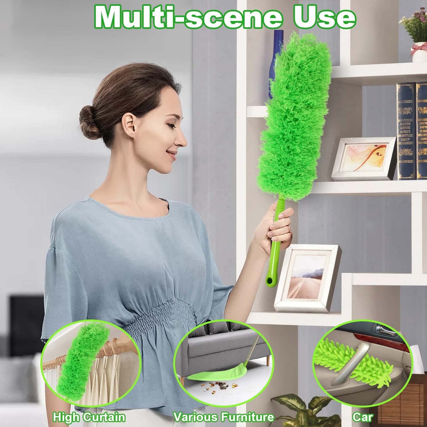 6PCs Feather Duster For Cleaning,Extendable Feather Dusterwith 30-100 inch Telescopic Extension Pole,Detachable Bendable & Washable Duster for Blinds,Ceiling Fan,Cobweb XL