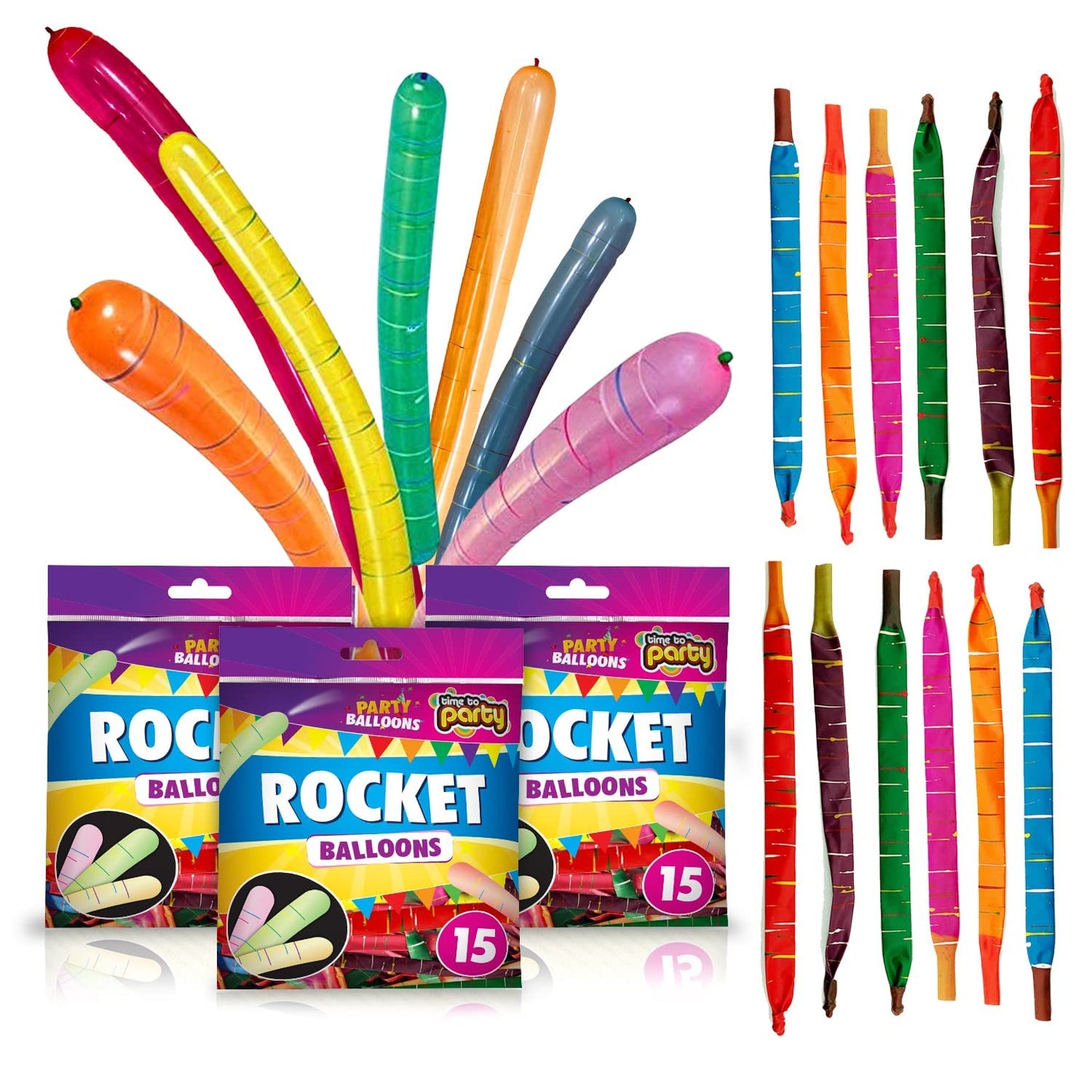 45pk SOL Rocket Balloons Assorted Colours | Flying Balloons | Party Balloons Whistling Balloons Party Bag Fillers for Kids | Noisy Balloons | Screaming Balloons Latex Balloons Loot Bags Favours