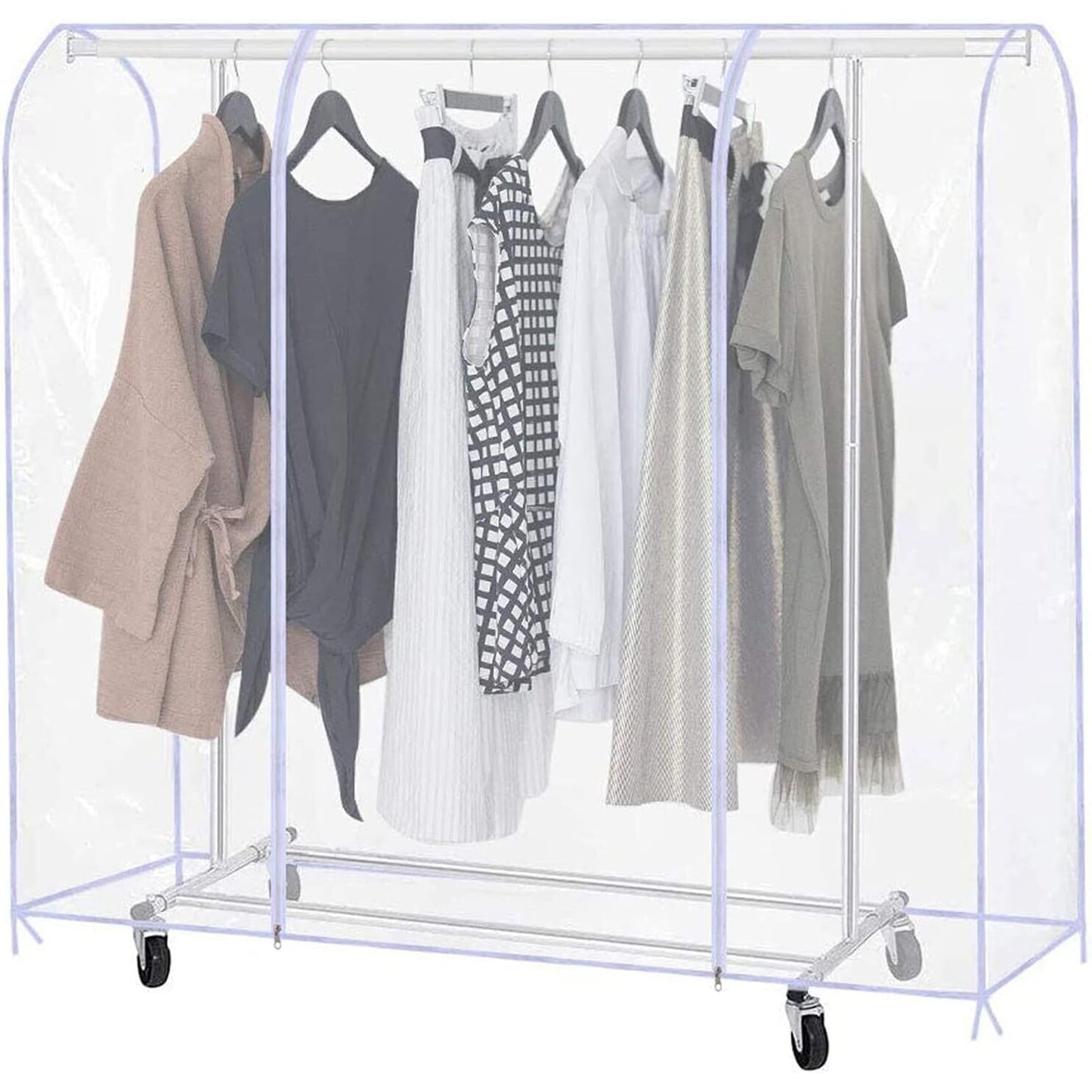 6ft Transparent Clothes Garment Rail Strong Zipped Cover Clear Protective Zip Over Cover for Garment Hanging Coat Racks For 6ft rails