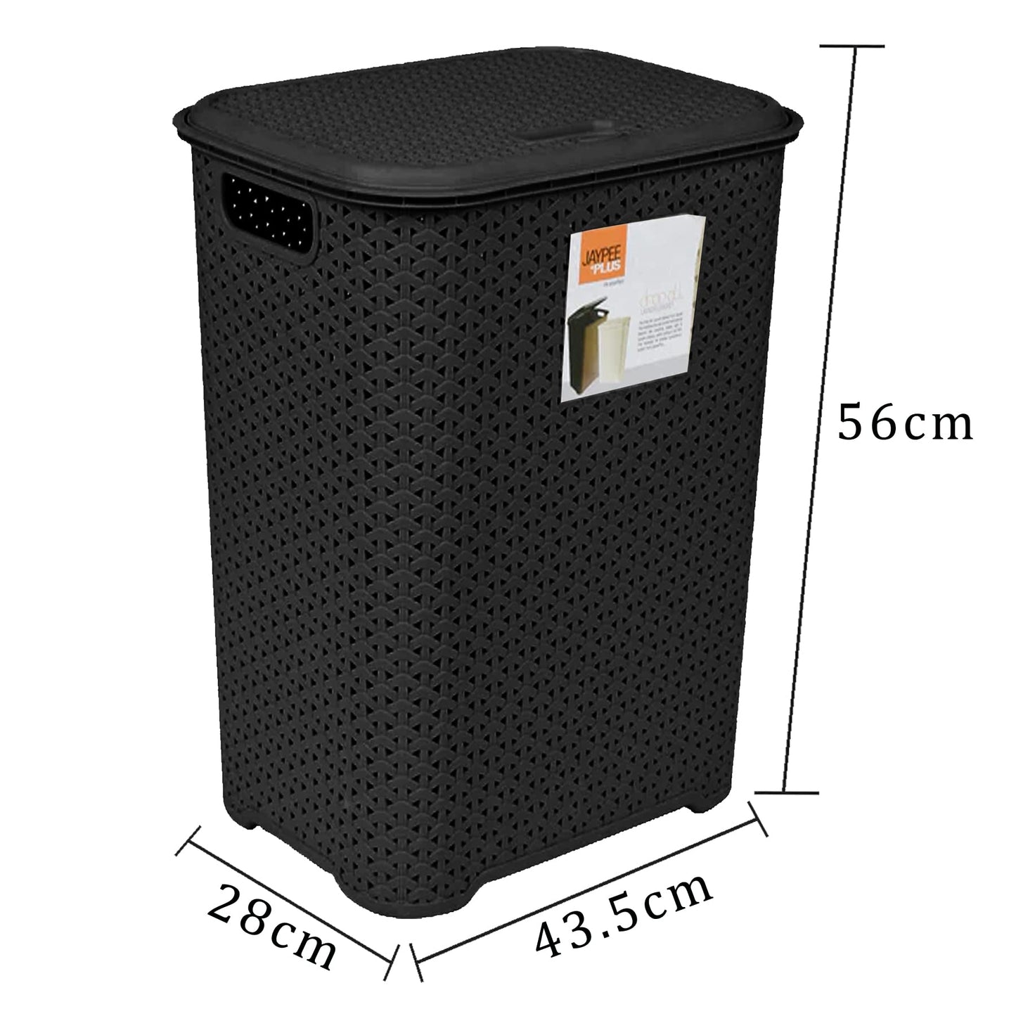 (Set of 2) 65L Litre Laundry Basket with Flip Lid Knit Design Plastic Hamper Washing Baskets Freestanding Sturdy Tall Laundry Sorter Bin Storage Basket Linen Clothes Laundry Hamper Box (Black) Black