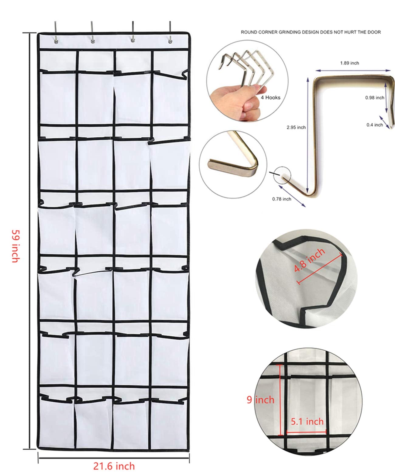 2 Pack Organiser Hanging Over the Door, Shoe Racks with 48 Large Mesh Pockets 8 Hooks, Shoe Storage, Gadget Storage for Kitchen Bedroom Bathroom Closet