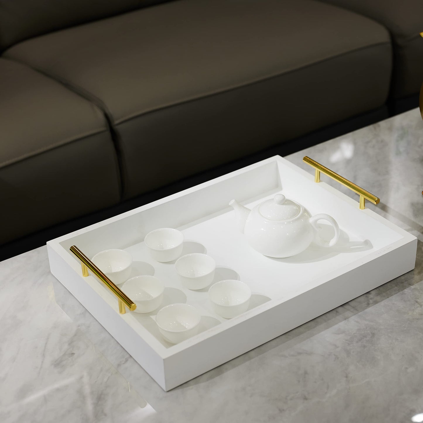 40cm x30cm Serving Trays with Handles, Decorative Serving Tray, Ottoman Trays, Living Room, Bathroom, and Outdoors Decorative Trays (White, 40cm x 30cm x 5cm) 40 x 30 x 5 cm White