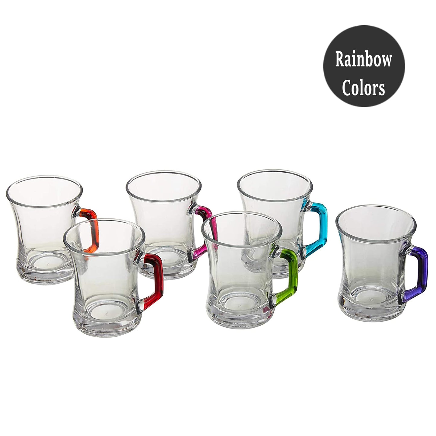 6x Multicolour Base 225ml Zen+ Glass Coffee Mugs - Tea Latte Cappuccino Hot Chocolate Drink Drinking Glasses Cups Set - By LAV