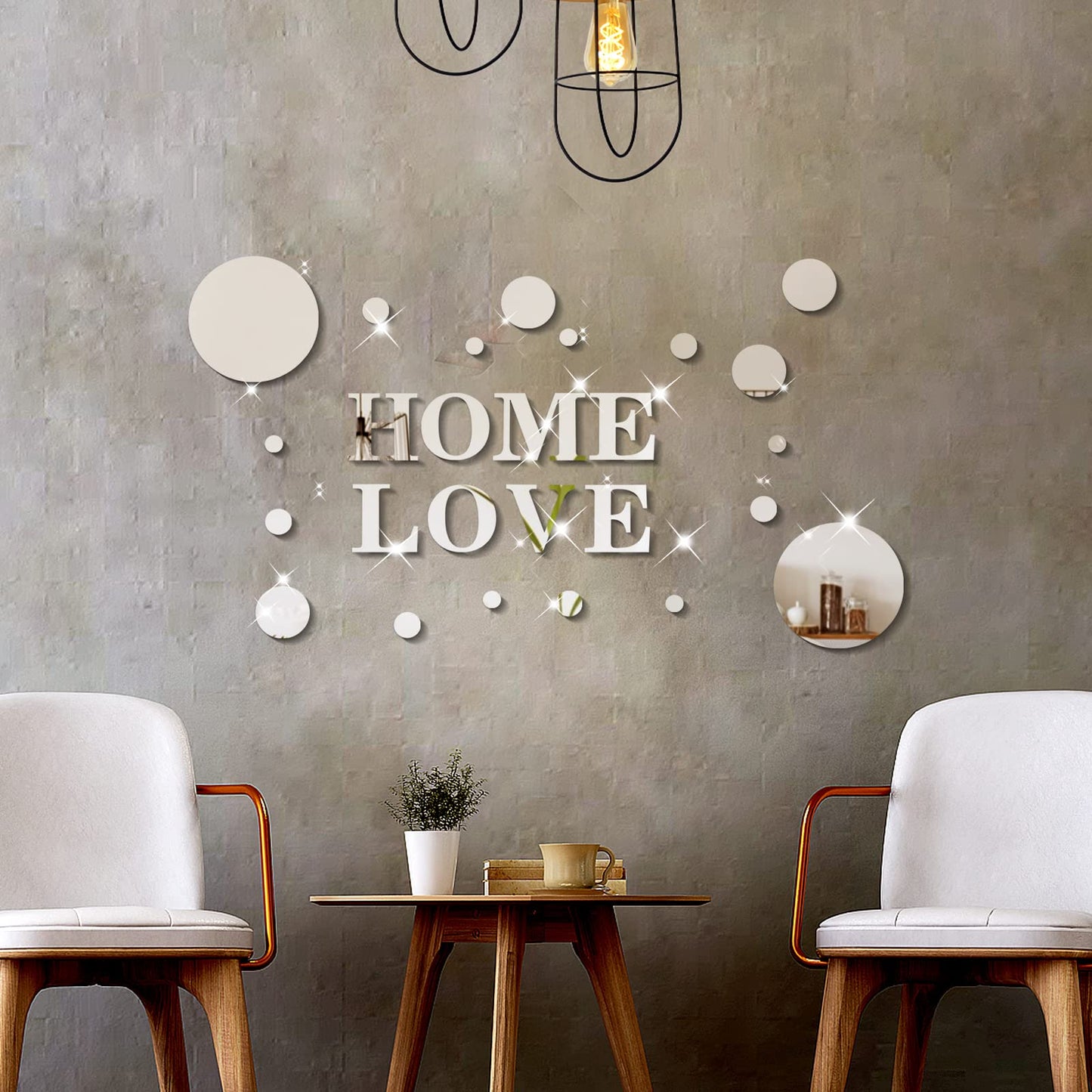 26 Pieces Acrylic 3D Mirror Wall Stickers Home Sign & Love Letters and Round Shaped,DIY Mirror Effect Wall Decals Removable Decor for Living Room Bedroom TV Background,Modern Fashion Home Decoration Silver