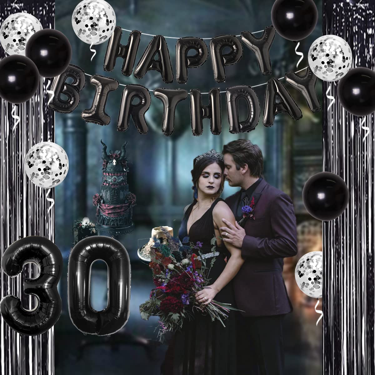 30th Birthday Decorations for Him Her Black Death to My Twenties Banner, Rip to My 20s Sash, Number 30 Balloon, Happy Birthday Balloon Banner, Foil Curtain for Funny Thirtieth Birthday Party Supplies Rip Twenties 1