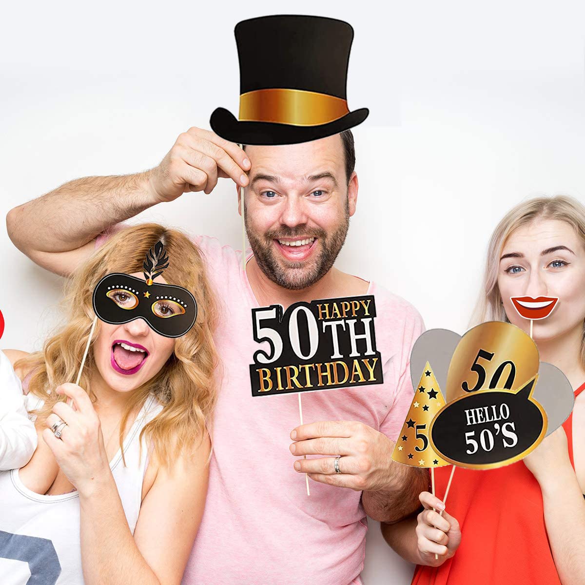 50th Birthday Photo Booth Frame, 50th Inflatable Selfie Frame and 24 Pcs 50th Birthday Photo Booth Props Black Gold Party Supplies Fun 50th Props for Ladies Men 50th Birthday Party Decorations