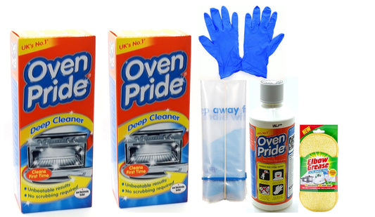 2X Oven Pride Oven Cleaner- 2X 500 ML Bottle - Bags, Gloves and Instructions Included - Complete Oven Cleaning Kit with Scrubbing Pad 2X Oven Pride + Scrubbing Pad