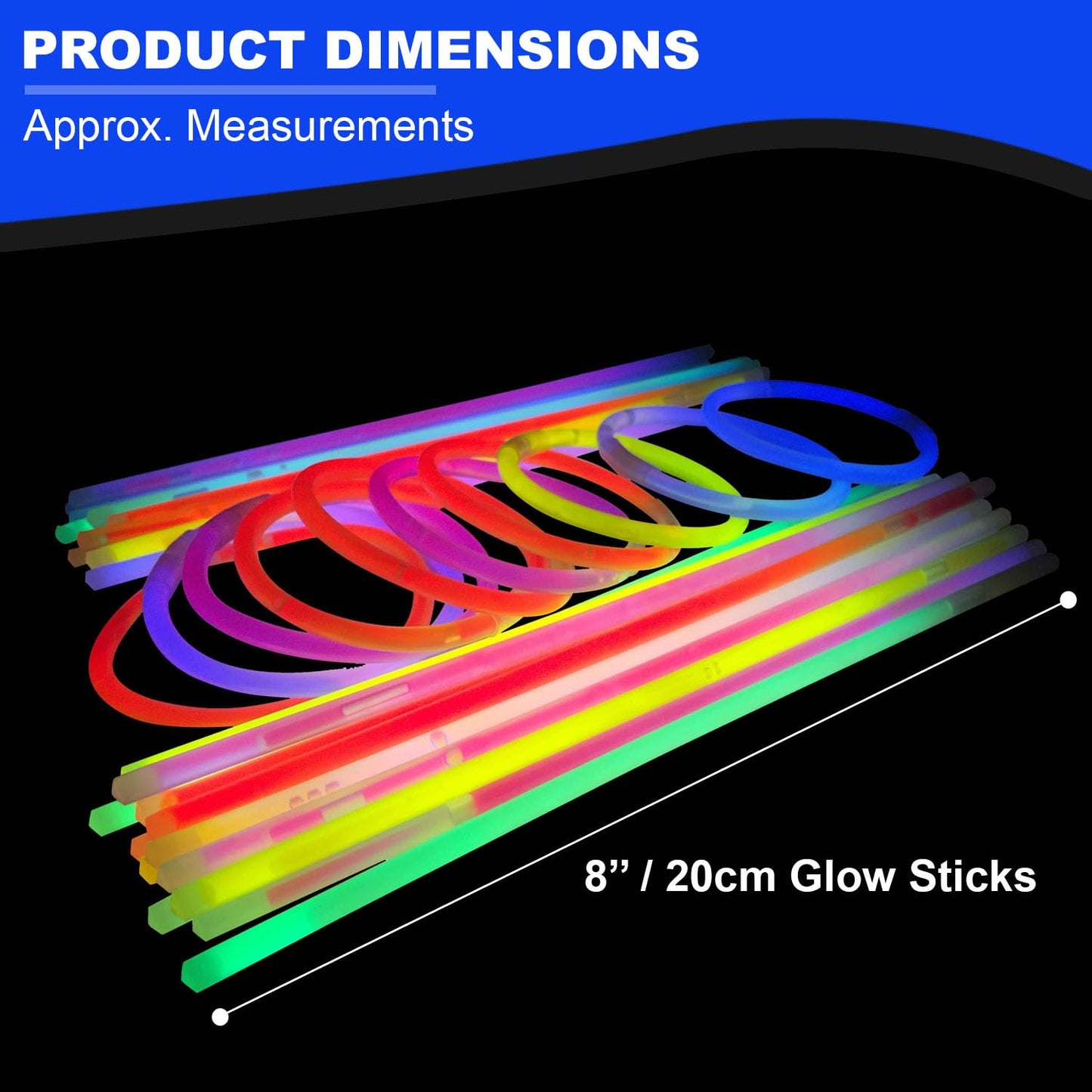 30 Piece Set of Glow Sticks - Assorted Brightly Coloured Party Sticks for Adults and Children, Neon UV Accessories, 20.3cm / 8", Glow in the Dark Lights, Party Games (30 Pieces, 8'' Glow Sticks) 30 Pieces, 8'' Glow Sticks