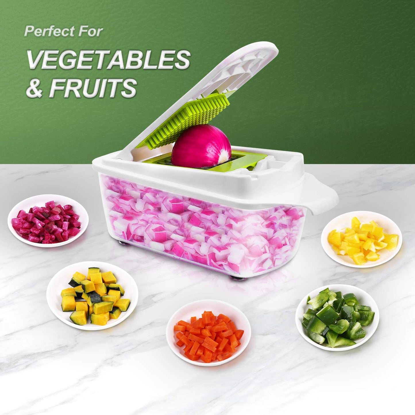 12 in 1 Vegetable Chopper Vegetable Dicer Multifunctional Vegetable Cutter Salad Chopper Onion Chopper Potato Cutter Onion Dicer Veg Dicer Veg Chopper with Container, Peeler, Cleaning Brush