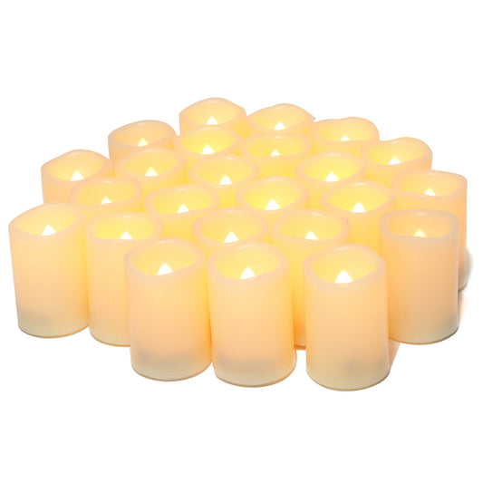 24 PCS 5cm LED Flameless Flickering Votive Tea Lights Candle Battery Operated/Electric Flicker Tealights Bulk Fake Candles for Wedding, Party, Festival, Christmas Decorations (Batteries Included)