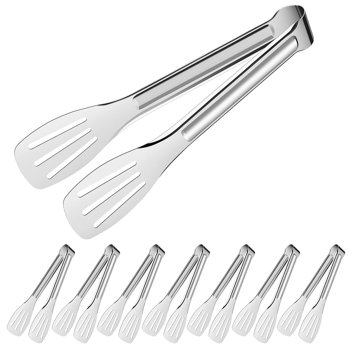 8 Pack Serving Tongs Buffet, 7 Inch Salad Tongs Server Kitchen Tongs, Stainless Steel Small Cooking BBQ Tongs Bread Cake Tongs for Wedding Birthday Party Candy Bar Utensils Style a