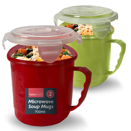 2pk Soup Containers with Lids | Microwavable Soup Mug with Lid | 700ml Microwave Bowl Soup Containers | Dishwasher Safe Soup Cup | Soup Mugs Microwavable for Home & Office with Leak Proof Lids