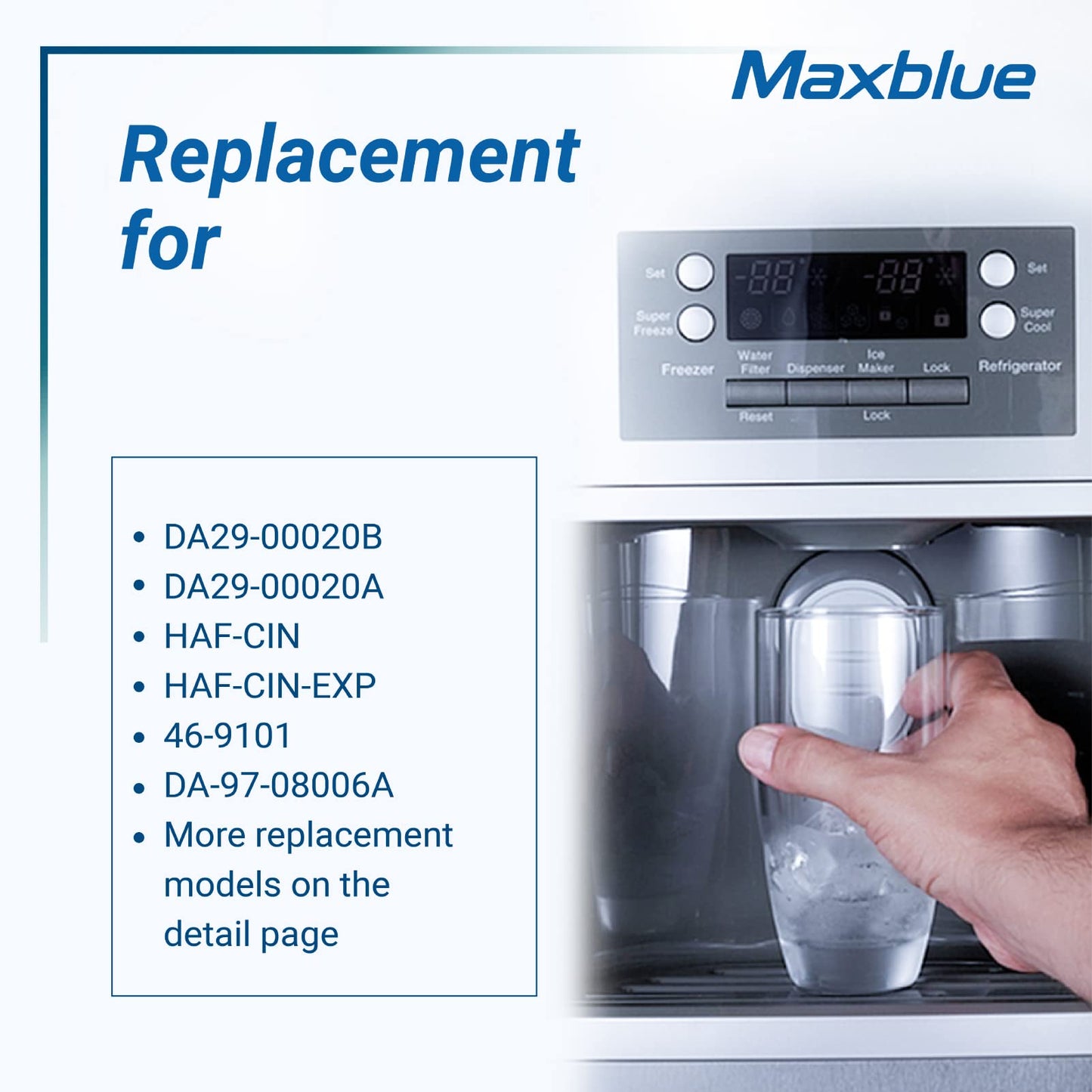 3X Maxblue DA29-00020B Fridge Water Filter, Compatible with Samsung® DA29-00020B, HAF-CIN EXP, DA29-00020A, DA29-00019A, DA97-08006, DA97-08043ABC, Kenmore 46-9101, AP5271937, REFSVC, HDX-FMS-2 3 Count (Pack of 1)