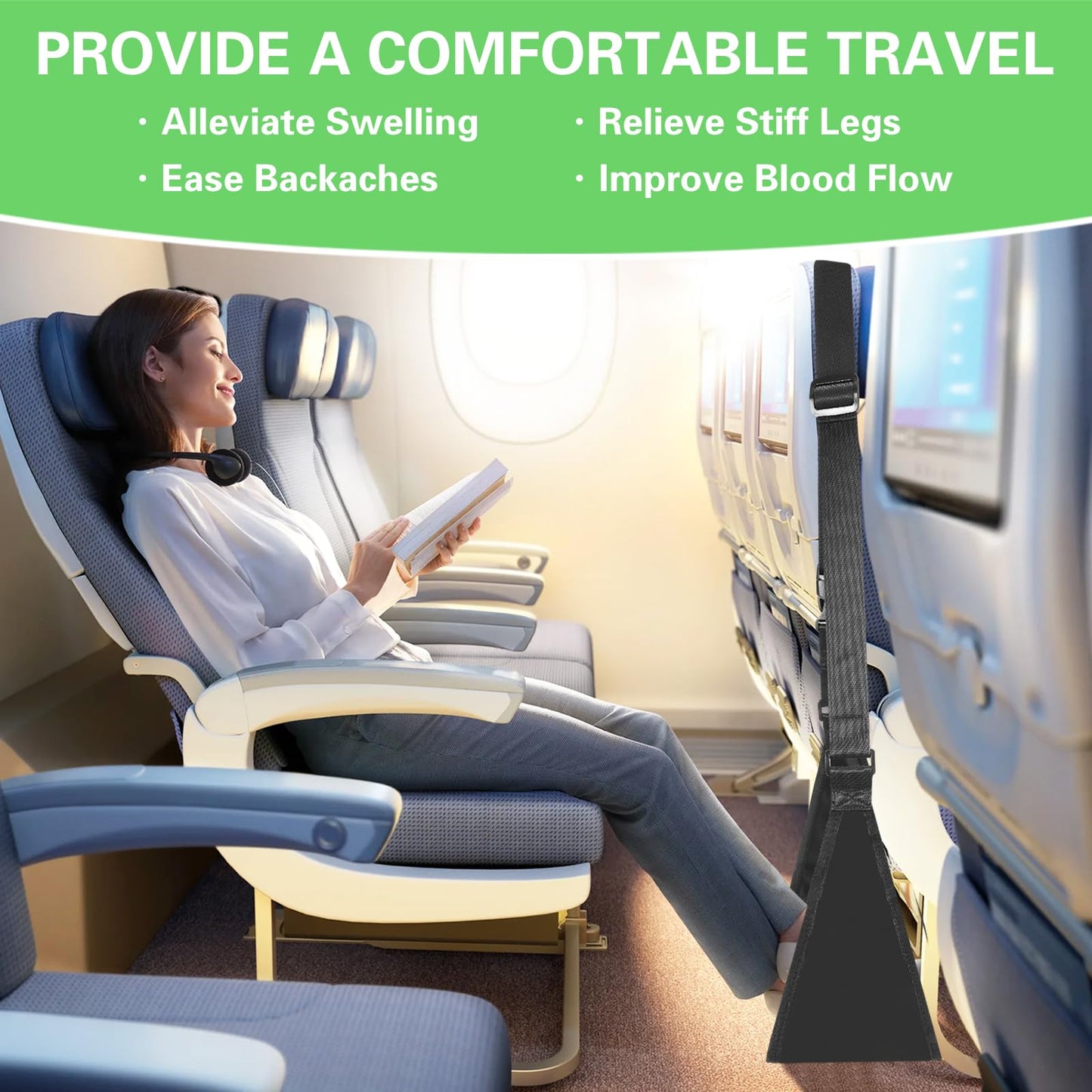 2 Pack Airplane Footrest with Memory Foam - Plane Travel Foot Rest, Travel Accessories, Portable & Adjustable Travel Foot Hammock, No Clashing Footrest Provides Relaxation & Comfort for Long Flight 2 Pack