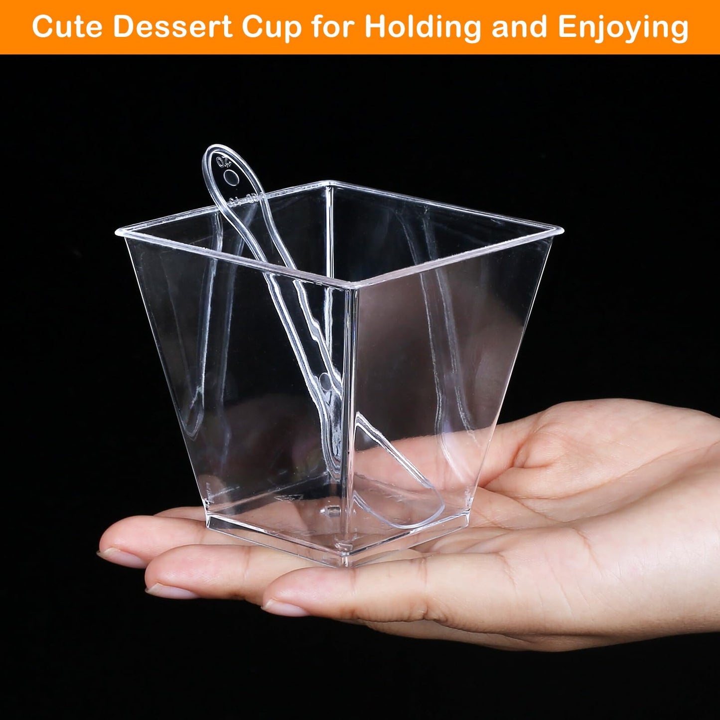 30 Pcs Dessert Cups with Lids and Spoons, 240ml/8.4oz Square Dessert Cups Set, Reusable Plastic Dessert Pots for Dessert Pudding Mousse Ice Cream Cheesecake