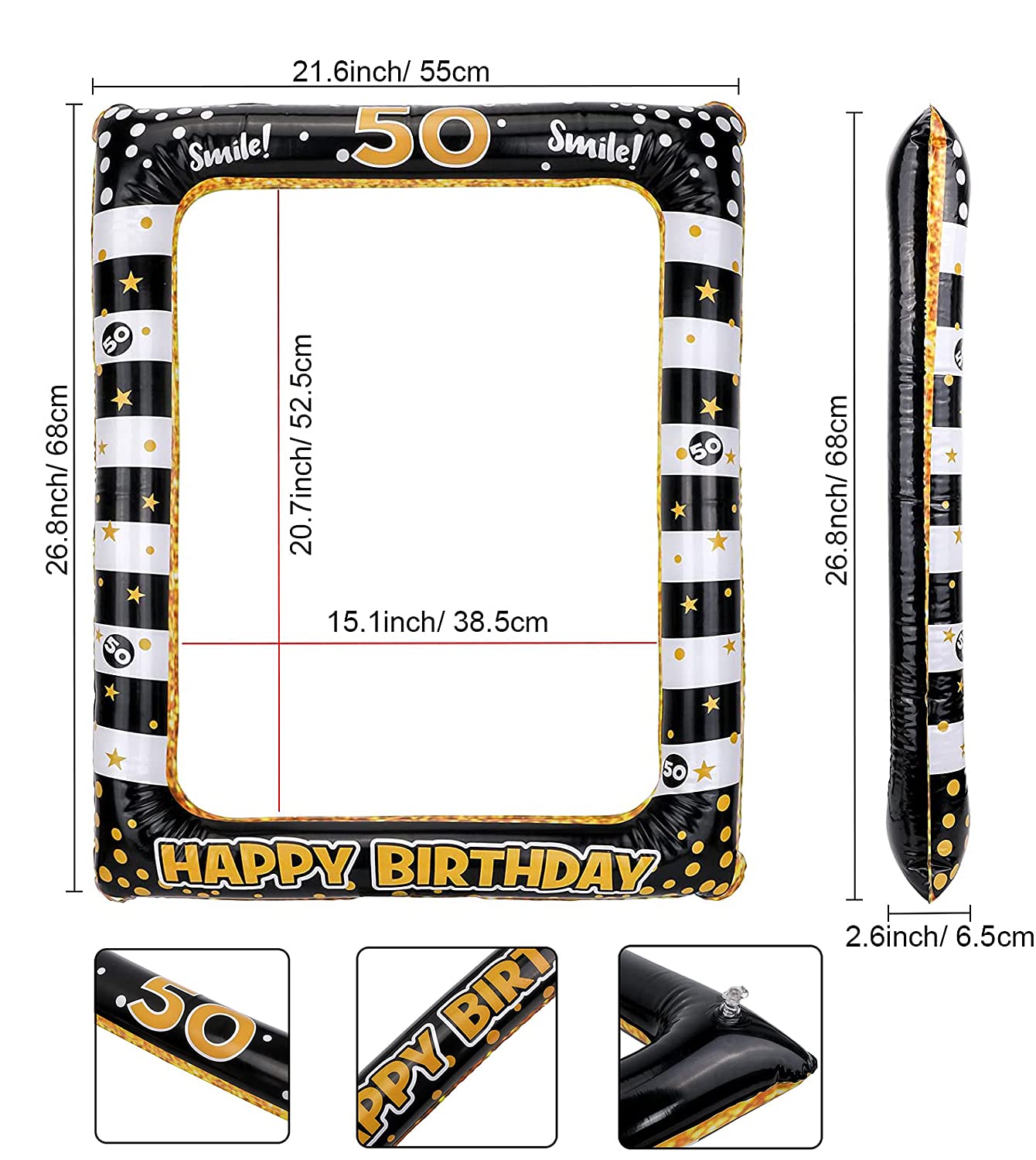 50th Birthday Photo Booth Frame, 50th Inflatable Selfie Frame and 24 Pcs 50th Birthday Photo Booth Props Black Gold Party Supplies Fun 50th Props for Ladies Men 50th Birthday Party Decorations