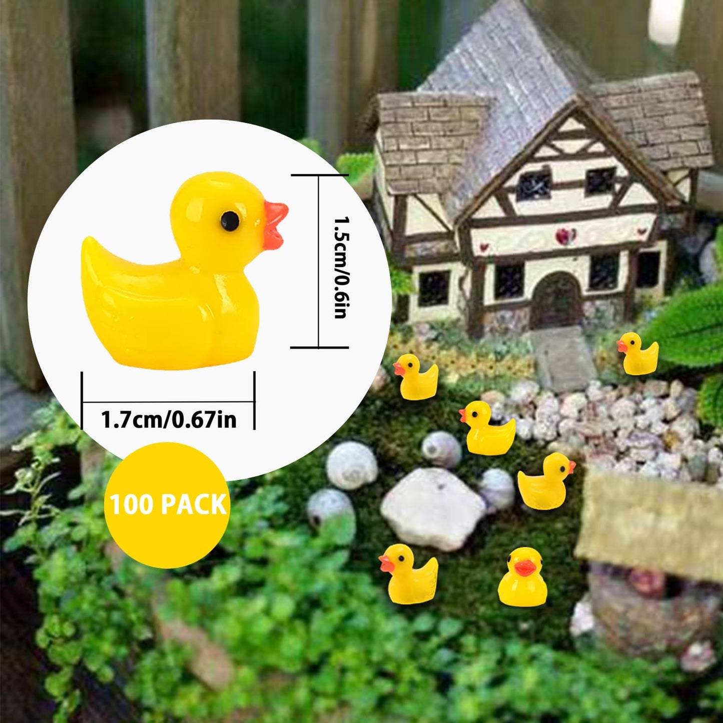 100PCS Mini Resin Ducks, Realistic Shape Tiny Ducks Cute Miniature Toy Baby Bath Time Toys Mini Rubber Ducks Ornaments for Aquariums, Dollhouses, Potted Plants, Garden Landscapes Decoration 100Pcs-Yellow