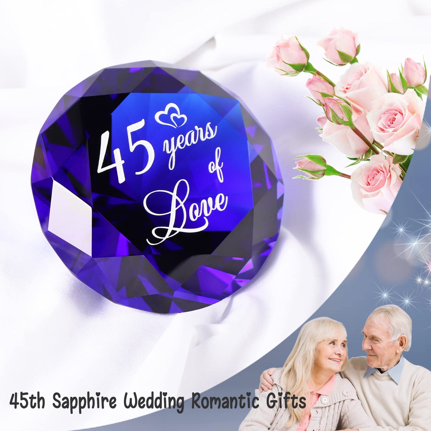 45 Years Anniversary Wedding Gifts for Couple 45th Sapphire Wedding Romantic Gifts for Wife 45 Years of Love Sapphire K9 Crystal Keepsake for Parents 45 Years Sapphire