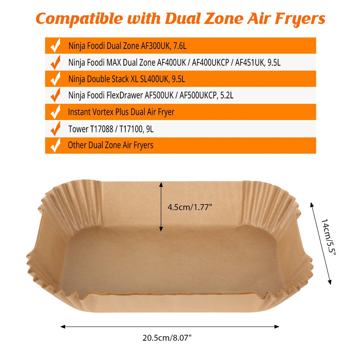 120Pcs Air Fryer Liners for Ninja Dual, Stone TH Disposable Airfryer Parchment Paper Liners Accessories Compatible with Ninja AF300UK AF400UK SL400UK AF500UK, Other Dual Zone Air Fryer 20.5 * 14 CM, 120Pcs