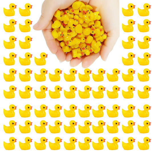 100PCS Mini Resin Ducks, Realistic Shape Tiny Ducks Cute Miniature Toy Baby Bath Time Toys Mini Rubber Ducks Ornaments for Aquariums, Dollhouses, Potted Plants, Garden Landscapes Decoration 100Pcs-Yellow