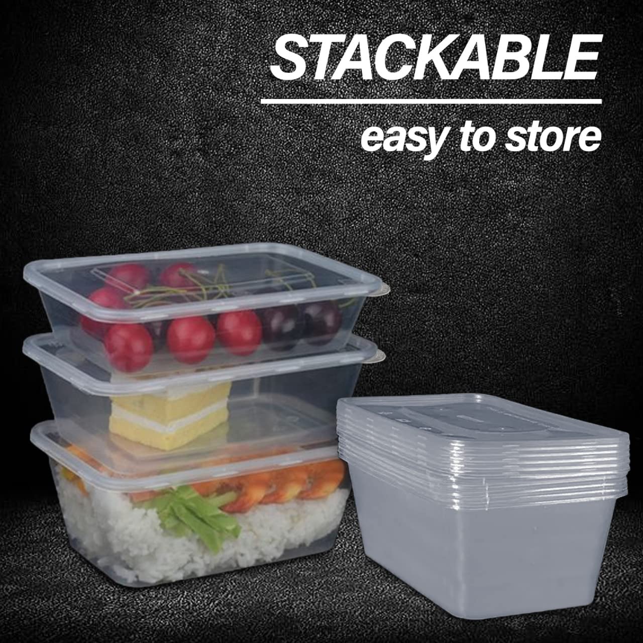 1000ml - Food storage containers - Plastic container with lids - Microwave, Freezer & Dishwasher Safe - Ideal for meal prep & takeaway tubs - Pack of 10 1000 ml