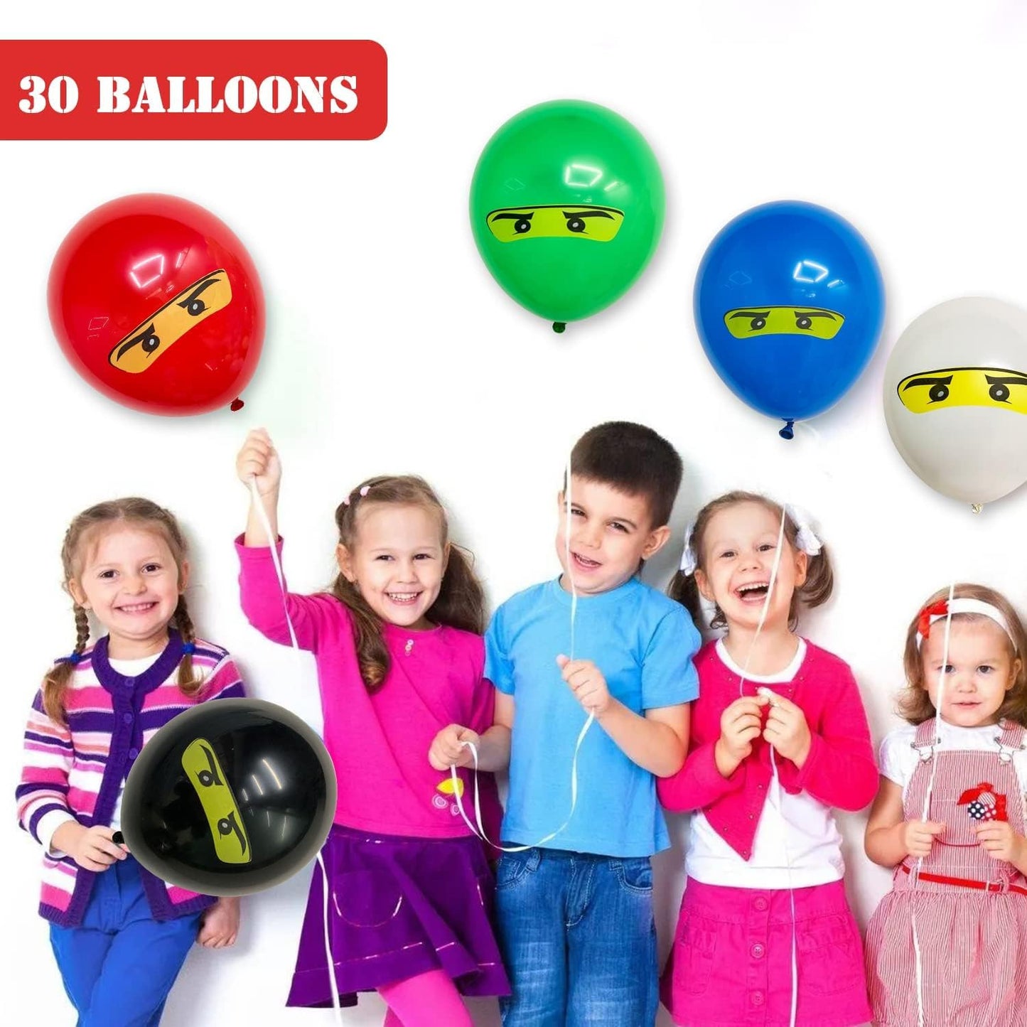 30 Pcs Ninjago Balloons, 12 inch Latex Balloons Pack, Suitable for Ninjago Themed Decorations for Children's Birthday Parties, Multicoloured Balloons for Kids Birthday Party Decorations