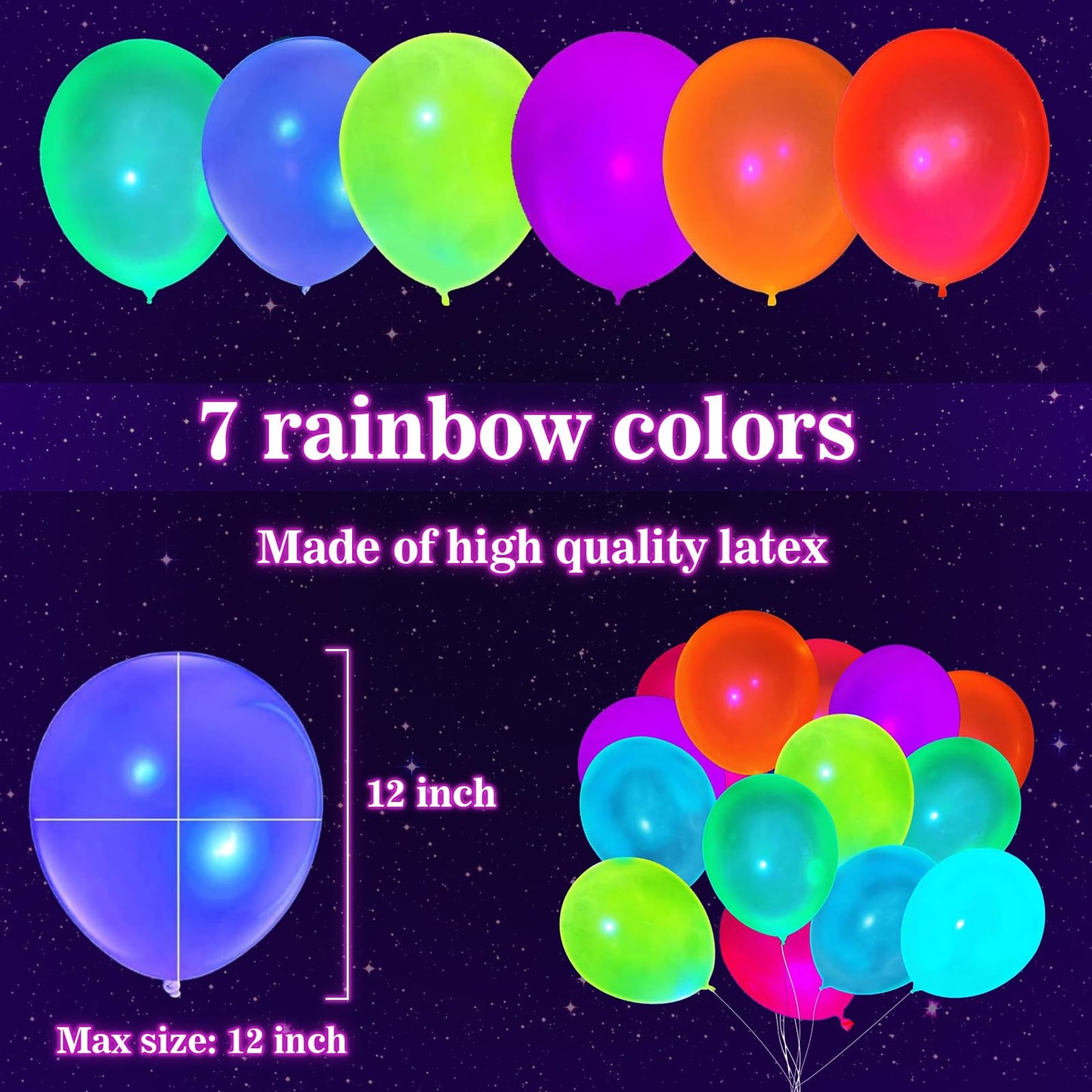 100 Pcs UV Neon Balloons,Neon Glow Party Balloons UV Black Light Balloons Glow in the dark for Birthday Decorations Wedding Glow Party Supplies Blacklight Reactive Fluorescent Balloons