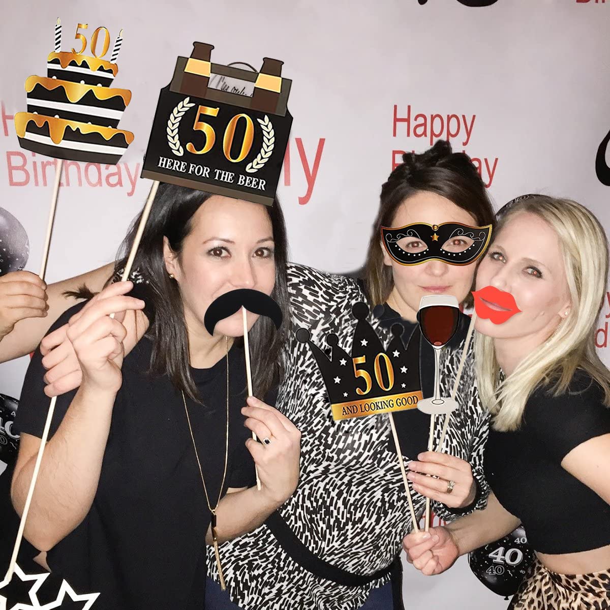 50th Birthday Photo Booth Frame, 50th Inflatable Selfie Frame and 24 Pcs 50th Birthday Photo Booth Props Black Gold Party Supplies Fun 50th Props for Ladies Men 50th Birthday Party Decorations