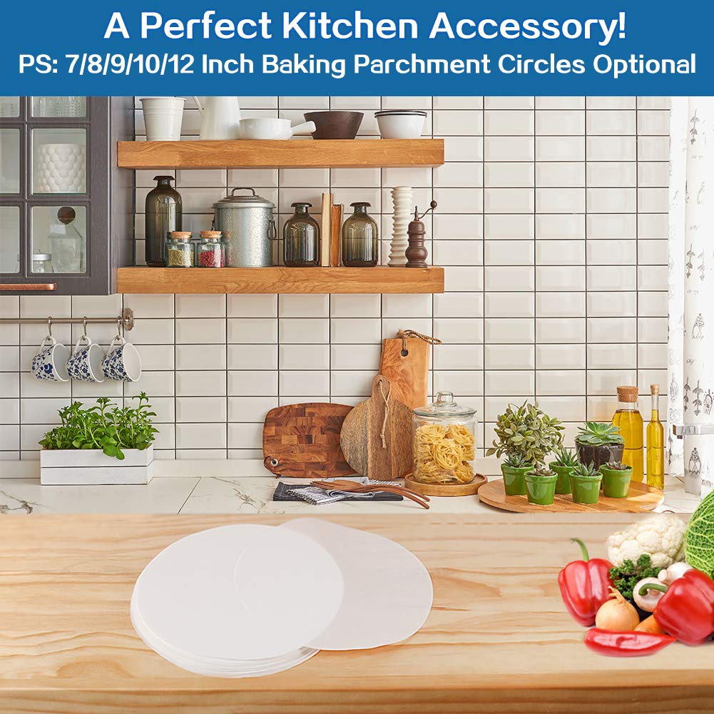 8 Inch Baking Parchment Circles, Set of 100, 7/9/10/12inch Parchment Circles Available, Round Parchment Papers for Springform Cake Tin, Round Cake Tin, Tortilla Press and More White 8inch