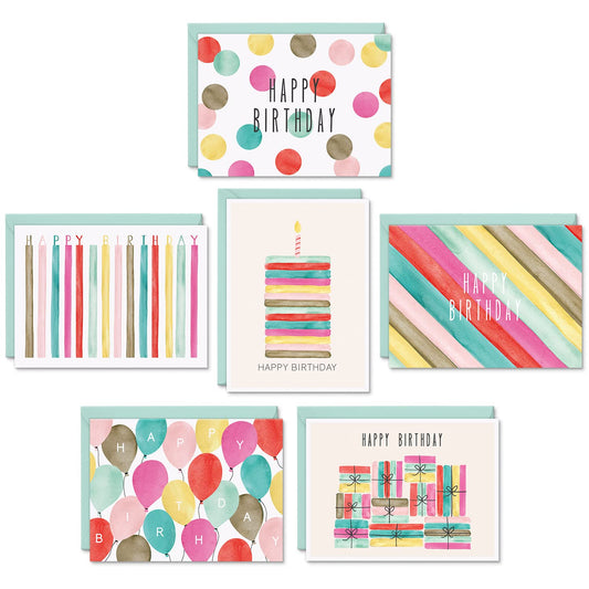 48 Watercolor Bulk Birthday Cards Assortment – Bulk Happy Birthday Card with Envelopes Box Set Multipack– Assorted Blank Birthday Cards for Women, Men, and Kids in a Boxed Card Pack Watercolor Birthday 48