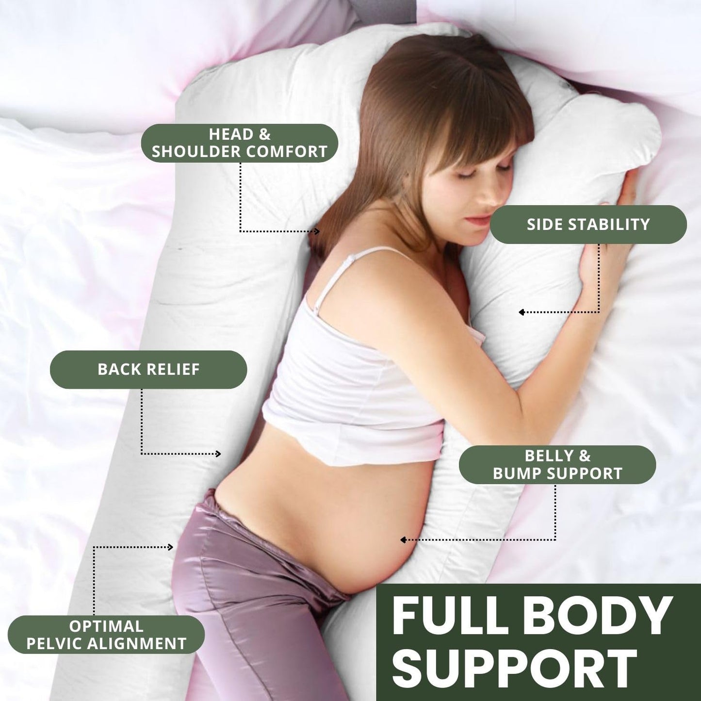 12Ft U Shaped Body Pillow | Full Body C Shaped Maternity Support Pregnancy Pillow for Side Sleepers & Back Pain Relief | 100% Hollowfibre Filling