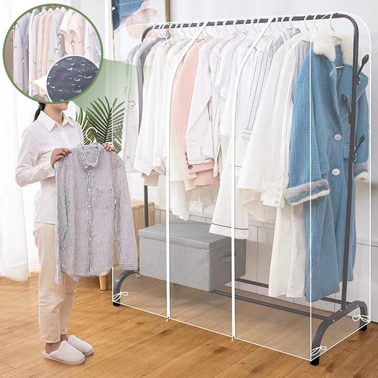 6ft Transparent Clothes Garment Rail Strong Zipped Cover Clear Protective Zip Over Cover for Garment Hanging Coat Racks For 6ft rails