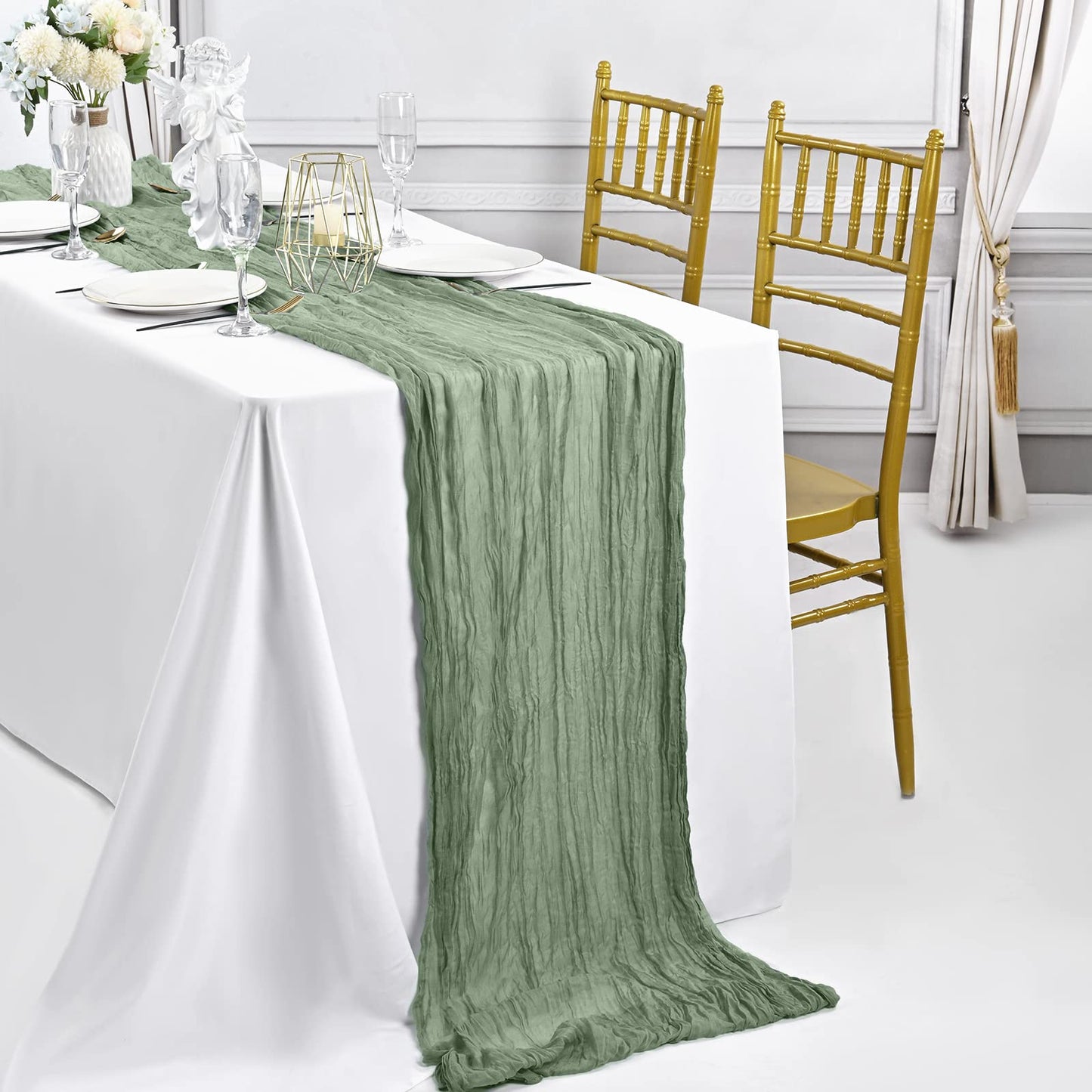 6Pack Sage Green Cheesecloth Table Runner,Rustic Sage Green Tablecloth Gauze Table Runner 35"x120"Cheesecloth Gauze Table Runner,Cheesecloth Boho Table Runner for Wedding 6Pack