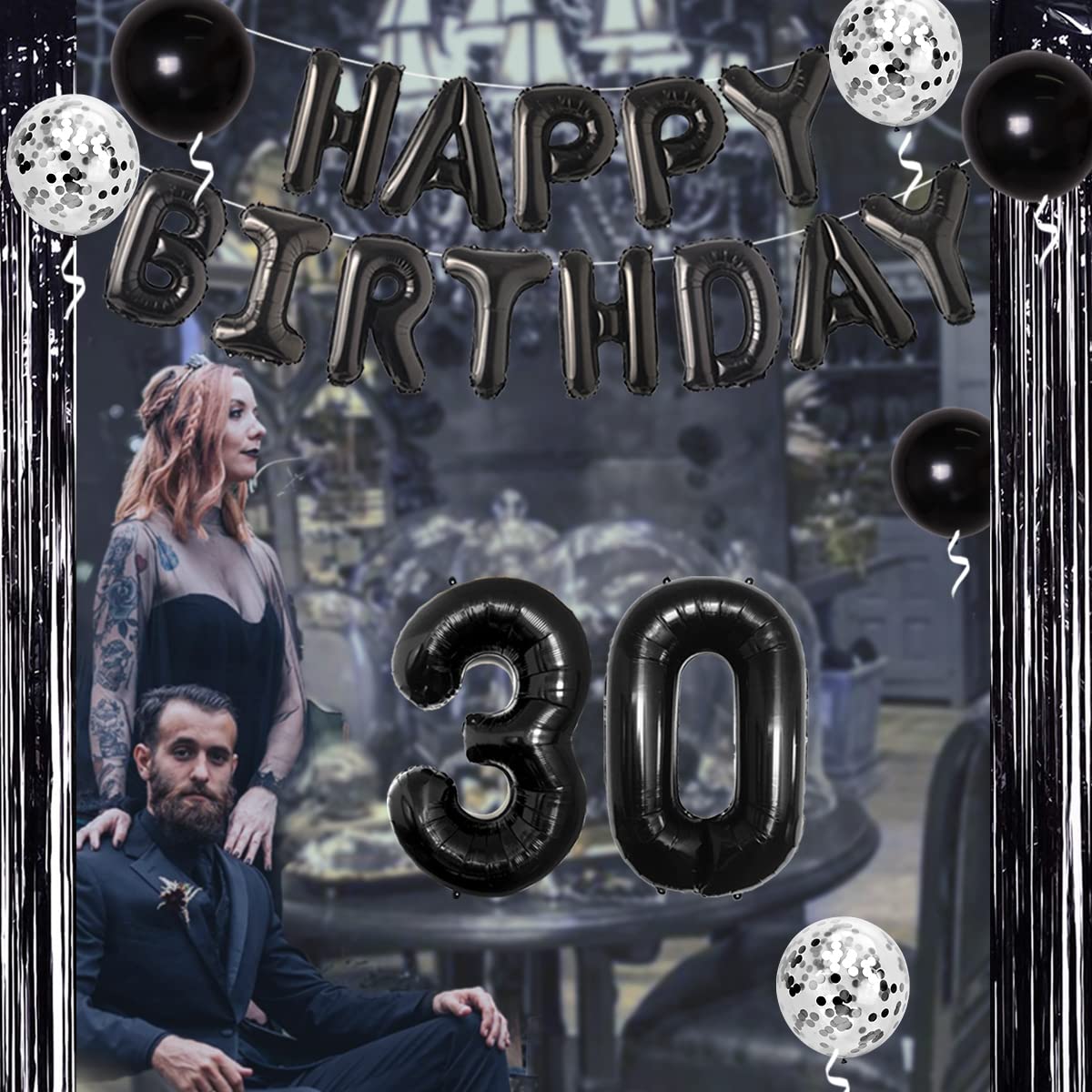 30th Birthday Decorations for Him Her Black Death to My Twenties Banner, Rip to My 20s Sash, Number 30 Balloon, Happy Birthday Balloon Banner, Foil Curtain for Funny Thirtieth Birthday Party Supplies Rip Twenties 1