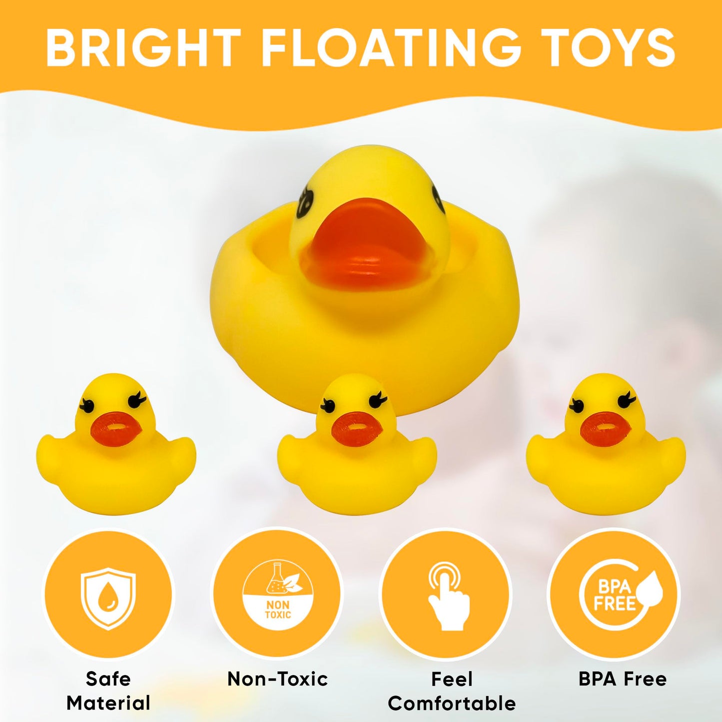 4Pcs Rubber Duck Family Set, Floating Bathtub Pool Toys for Toddlers, Fun Time Bath Toys, Soft Rubber Ducks with Beep Sound, Stocking Fillers, Kids Summer Toys 24+ Months Yellow Duck Family