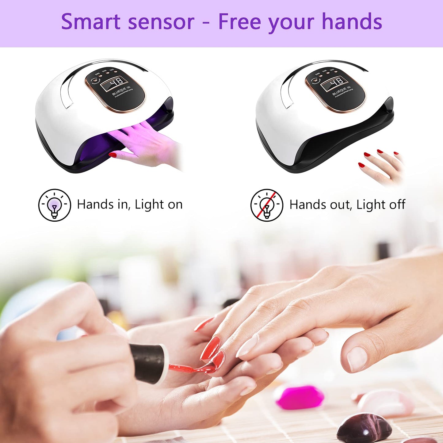 168W LED UV Nail Lamp, Professional Gel Nail Kits with UV Lamp Faster Nail Dryer Light with 4 Timers, Auto Sensor, LCD Display, Low Heat for Quickly Cure UV Led Gel Polish/Acrylic Builder/Home/Salon