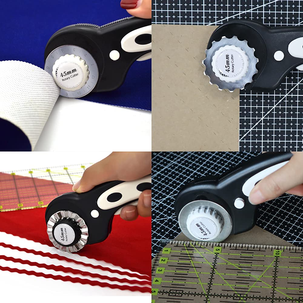 45mm Rotary Cutter with 7pcs Replacement Blades, Ergonomic Handle Rolling Cutter with Safety Lock for Fabric, Leather, Paper, Crafting, Sewing, Quilting, Perfect for Left & Right Hand(Black) Black 45mm rotary cutter