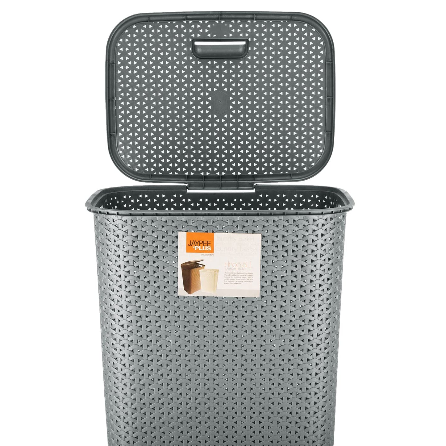 65L Litre Large Laundry Basket With Lid Plastic Rattan Style Knit Design Grey/Silver Laundry Hampers Washing Baskets Bin with Handles Dirty Linen Clothes Laundry Basket Bin for Bathroom Bedroom