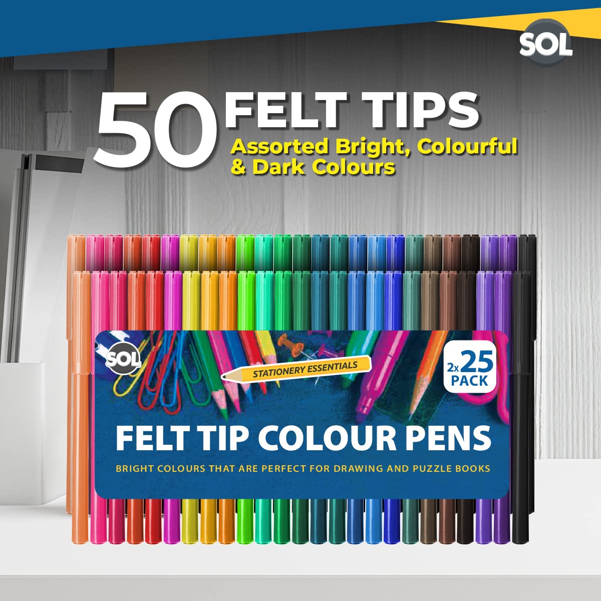 50 Felt Tips Colouring Pens for Adults & Kids | Felt Tip Pens for Children | Drawing Coloured Pens Felt Pens, Colouring Pens for Kids | Coloured Markers Pack | Felt Tip Pens for Adults Colouring Book