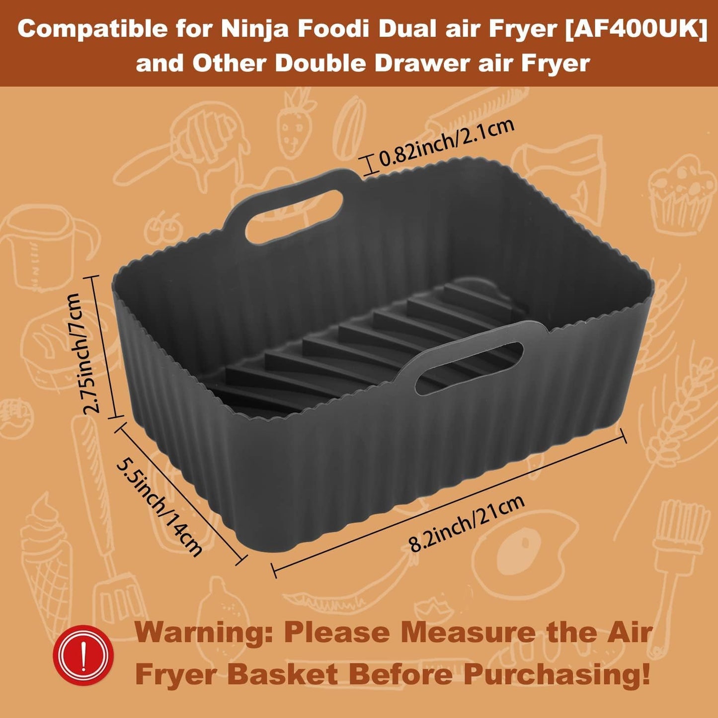 2-Pack Reusable Silicone Air Fryer Liners for Ninja Dual Air Fryer, Heat Resistant Air Fryer Accessories for Ninja Foodi AF300UK AF400UK, Tower T17088 Vortx. Ideal for Air Fryer, Oven, Microwave