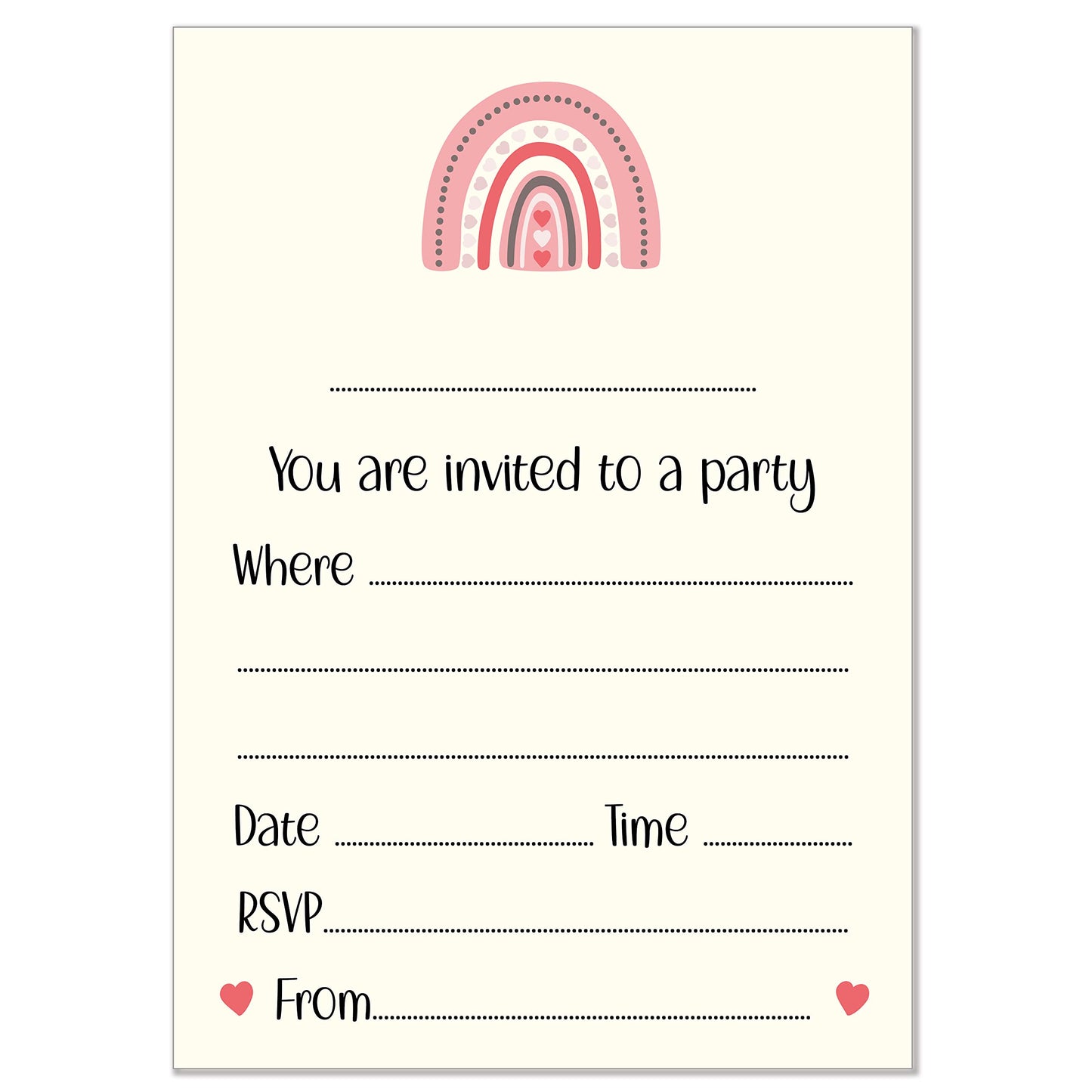 12 x Pink Rainbow Birthday Party Invitations with Bright Pink Envelopes 12 x Invitations & Envelopes