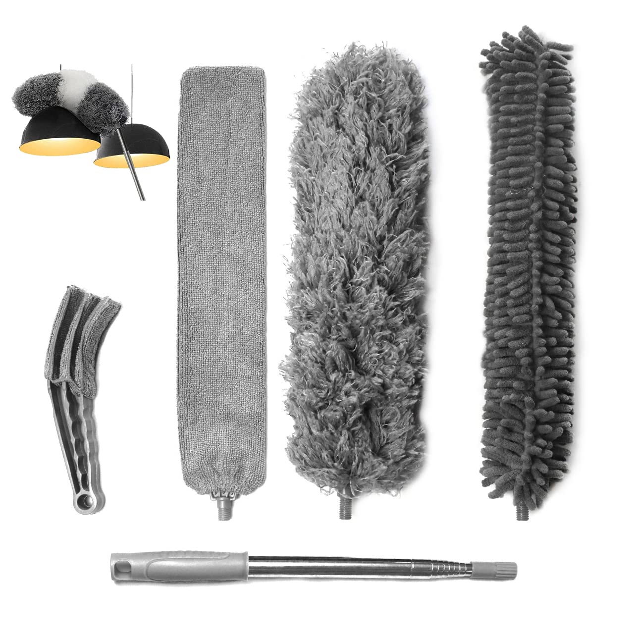 5PCs Feather Duster For Cleaning-Extendable Duster With Telescoping Extension Pole 15-100 Inches, Detachable Bendable & Washable Duster For Ceiling Fan/Car/Cobweb by Diytrendz