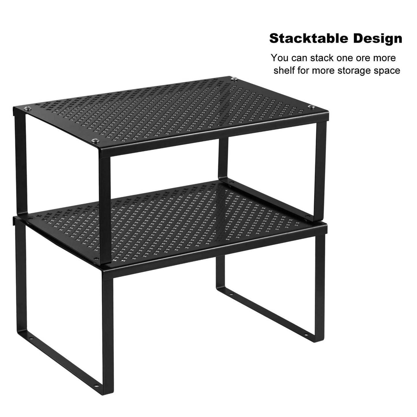 2-Pack Kitchen Cupboard Cabinet Organizer, Counter Shelf Organizer,Stackable Expandable Shelf Insert Storage Rack Bathroom, Kitchen, Laundry Room Black