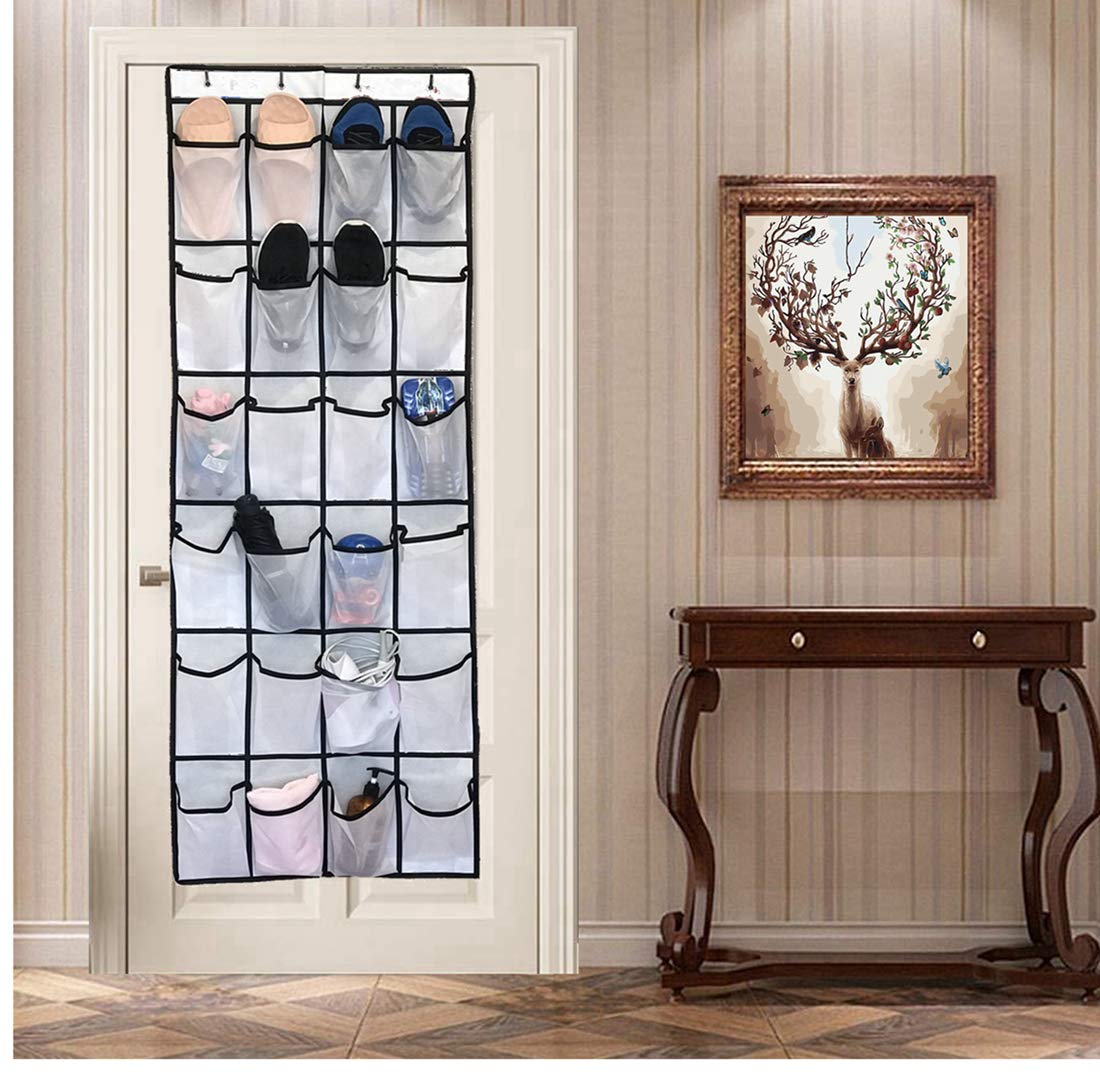 2 Pack Organiser Hanging Over the Door, Shoe Racks with 48 Large Mesh Pockets 8 Hooks, Shoe Storage, Gadget Storage for Kitchen Bedroom Bathroom Closet