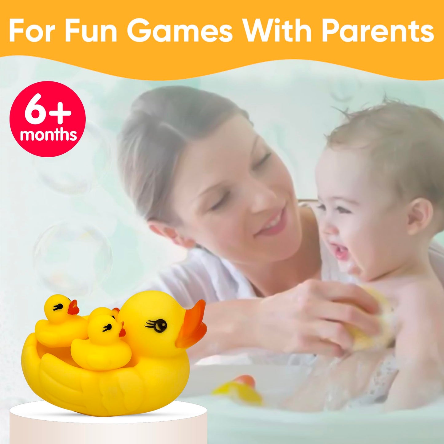 4Pcs Rubber Duck Family Set, Floating Bathtub Pool Toys for Toddlers, Fun Time Bath Toys, Soft Rubber Ducks with Beep Sound, Stocking Fillers, Kids Summer Toys 24+ Months Yellow Duck Family