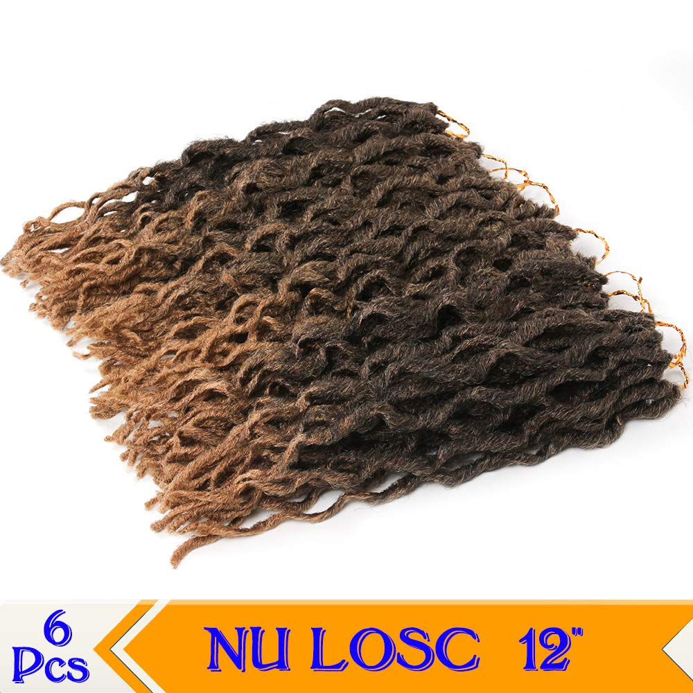 6 Packs Faux Locs Crochet Hair 12 Inch, Wavy Crochet Faux Locs, Short Nu Locs Crochet Hair, Crochet Dreadlocks Goddess Locs Crochet Hair (20 Roots/Pack) #T1B/27