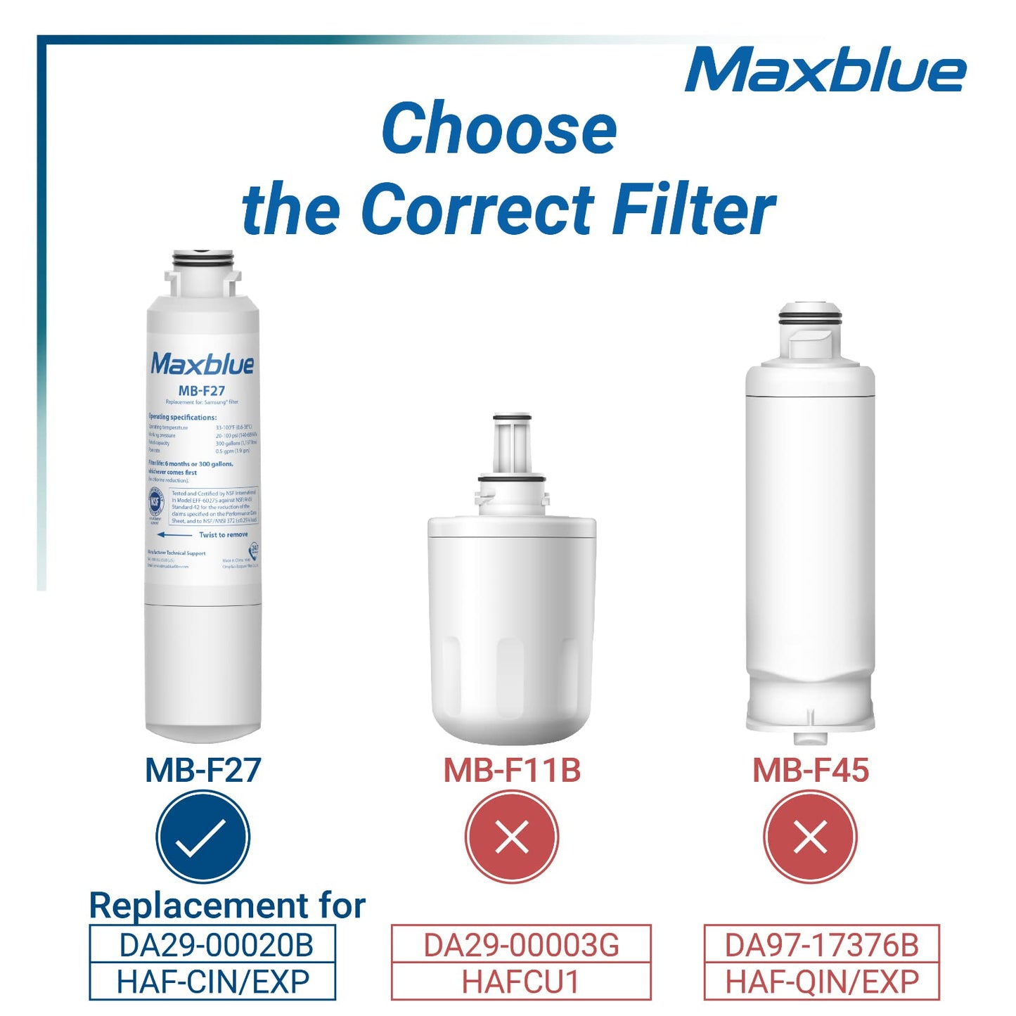 3X Maxblue DA29-00020B Fridge Water Filter, Compatible with Samsung® DA29-00020B, HAF-CIN EXP, DA29-00020A, DA29-00019A, DA97-08006, DA97-08043ABC, Kenmore 46-9101, AP5271937, REFSVC, HDX-FMS-2 3 Count (Pack of 1)