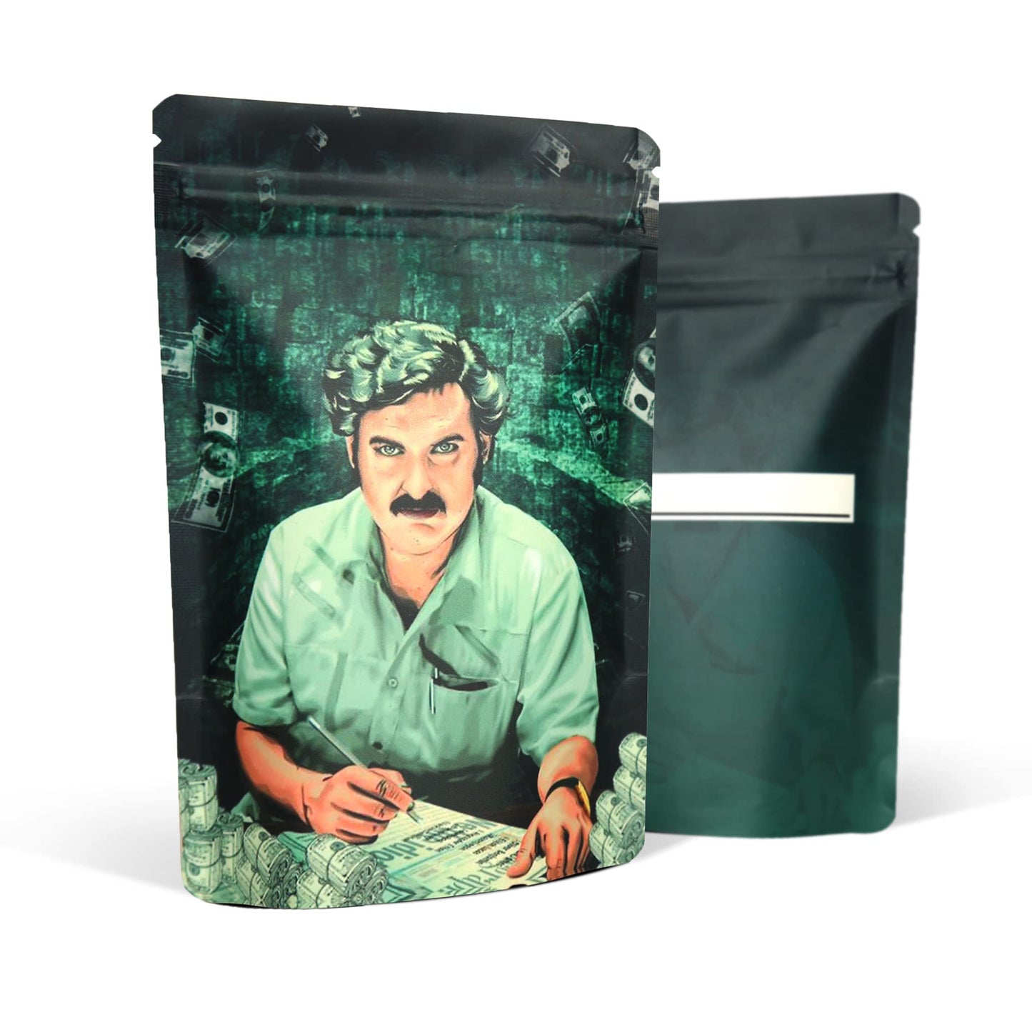 100 Pack Mylar Bags, Pablo Escobar, Resealable Smell Proof Cookies Mylar Bag, 3.5 Cali Pack Bags, Aluminium Foil, Candy, Cookie Bags, Storage Ziplock Sandwich Bags (9.8cm x 13cm, Pablo Escobar Design)