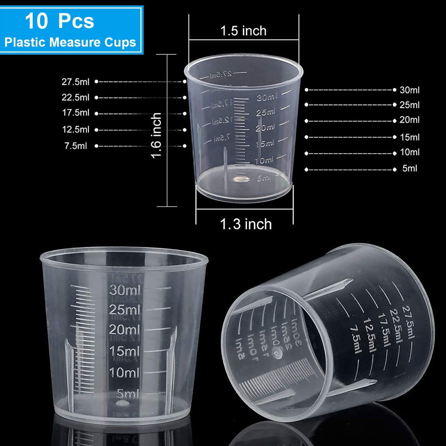 30ml Plastic Liquid Measuring Cups - Mini Clear Kitchen Medicine Cups Transparent Labs Graduated Beakers Baking Cooking Home Lab Measure Tool (10 Packs,1oz,Transparent) 10 Pcs