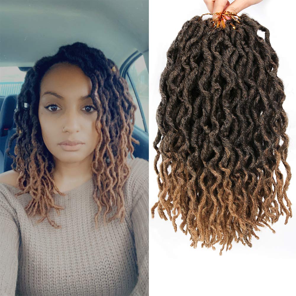 6 Packs Faux Locs Crochet Hair 12 Inch, Wavy Crochet Faux Locs, Short Nu Locs Crochet Hair, Crochet Dreadlocks Goddess Locs Crochet Hair (20 Roots/Pack) #T1B/27